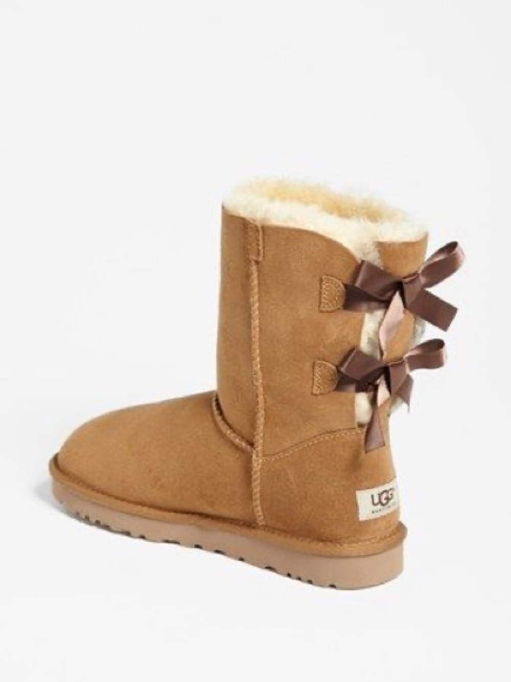 UGG Bailey Bow II Water Resistant Suede Fur Light Brown Boots Sz 9 EUC